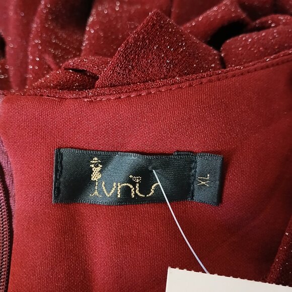 NWT Ivnis Knit Dress XL Wine Glitter Sparkle Belted Zip Back Cap Sleeve Retro - Picture 11 of 13